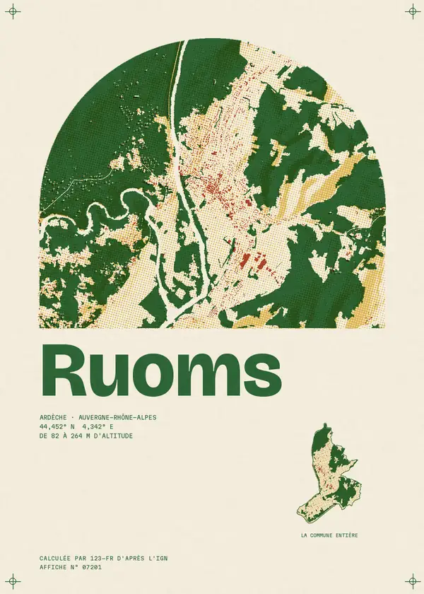 Affiche de Ruoms, calculée par 123-fr d'après l'IGN