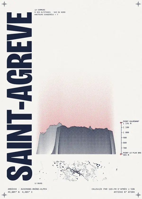 Affiche de Saint-Agrève, calculée par 123-fr d'après l'IGN