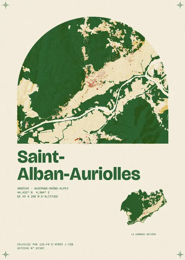 Affiche de Saint-Alban-Auriolles, calculée par 123-fr d'après l'IGN