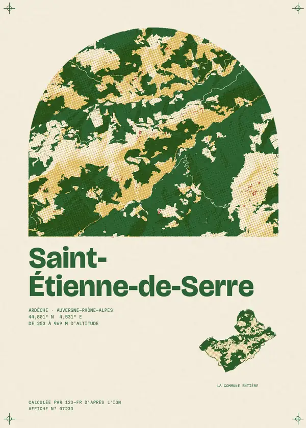 Affiche de Saint-Étienne-de-Serre, calculée par 123-fr d'après l'IGN