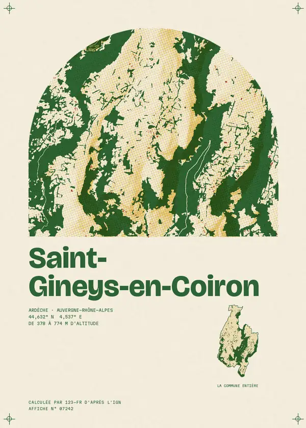 Affiche de Saint-Gineys-en-Coiron, calculée par 123-fr d'après l'IGN