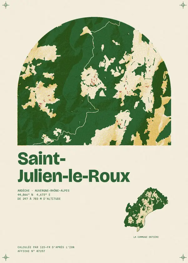 Affiche de Saint-Julien-le-Roux, calculée par 123-fr d'après l'IGN