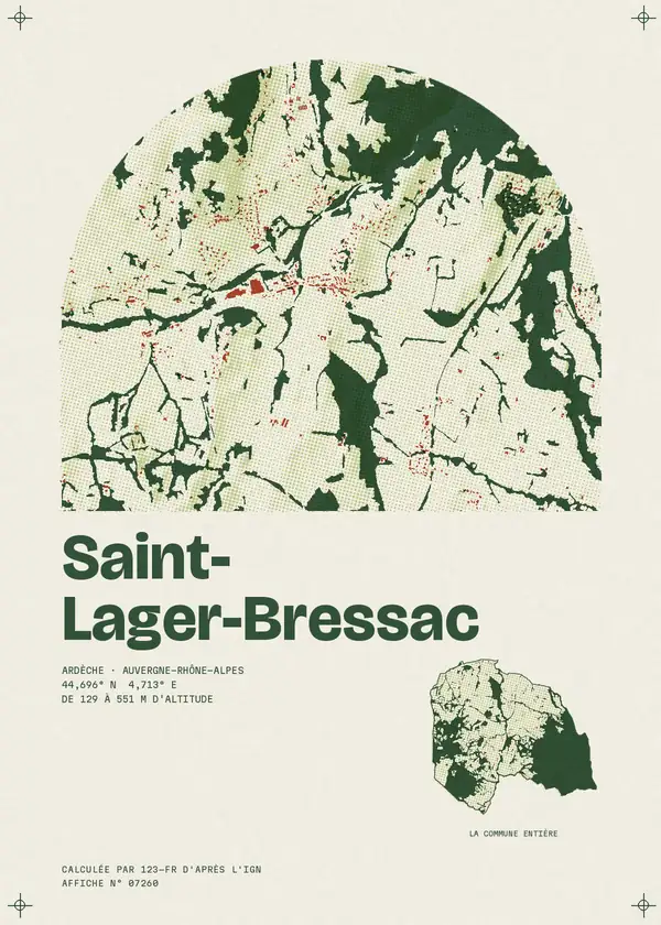 Affiche de Saint-Lager-Bressac, calculée par 123-fr d'après l'IGN