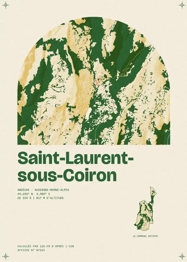 Affiche de Saint-Laurent-sous-Coiron, calculée par 123-fr d'après l'IGN