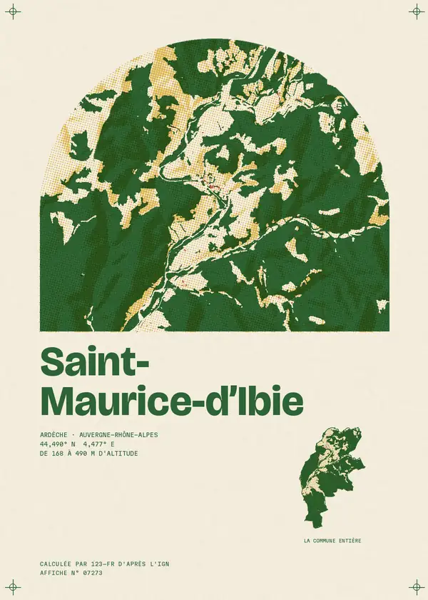 Affiche de Saint-Maurice-d'Ibie, calculée par 123-fr d'après l'IGN