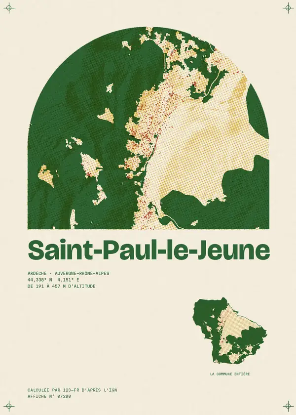 Affiche de Saint-Paul-le-Jeune, calculée par 123-fr d'après l'IGN