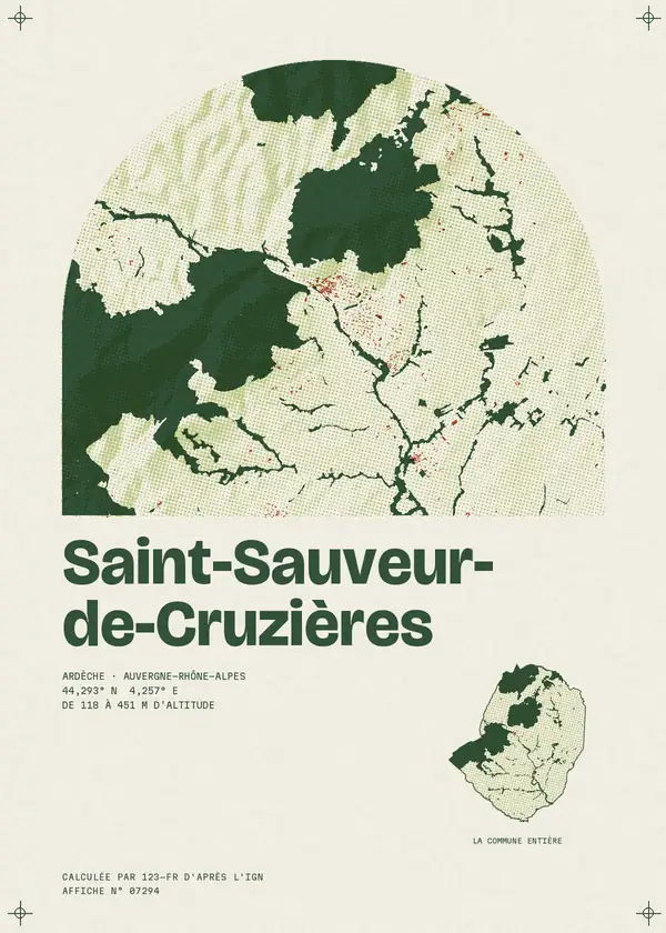 Affiche de Saint-Sauveur-de-Cruzières, calculée par 123-fr d'après l'IGN