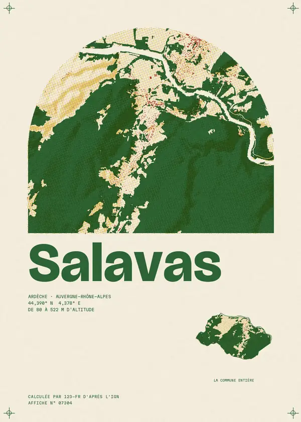 Affiche de Salavas, calculée par 123-fr d'après l'IGN