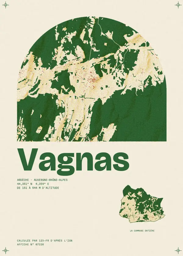 Affiche de Vagnas, calculée par 123-fr d'après l'IGN