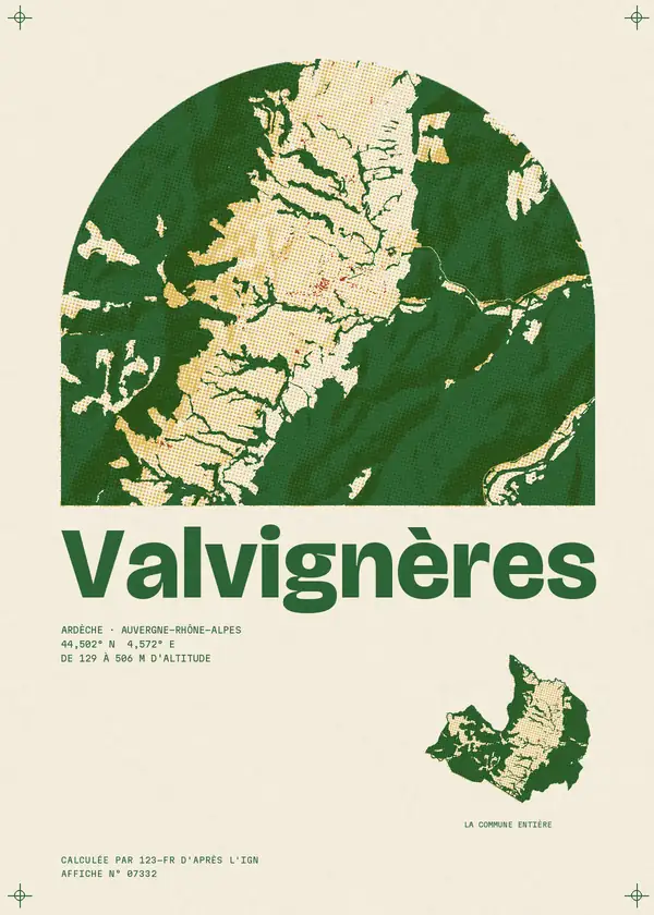 Affiche de Valvignères, calculée par 123-fr d'après l'IGN