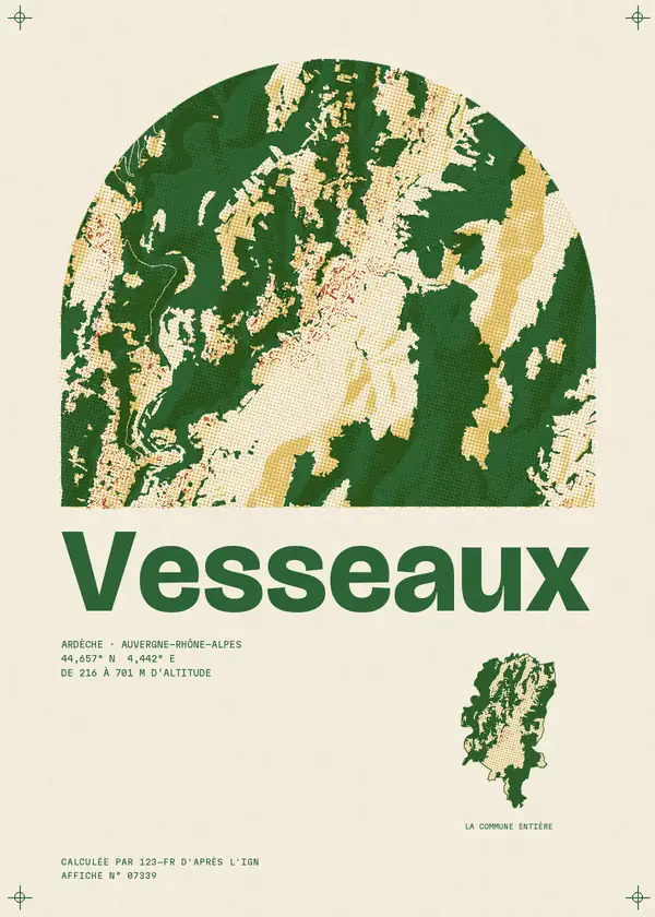 Affiche de Vesseaux, calculée par 123-fr d'après l'IGN