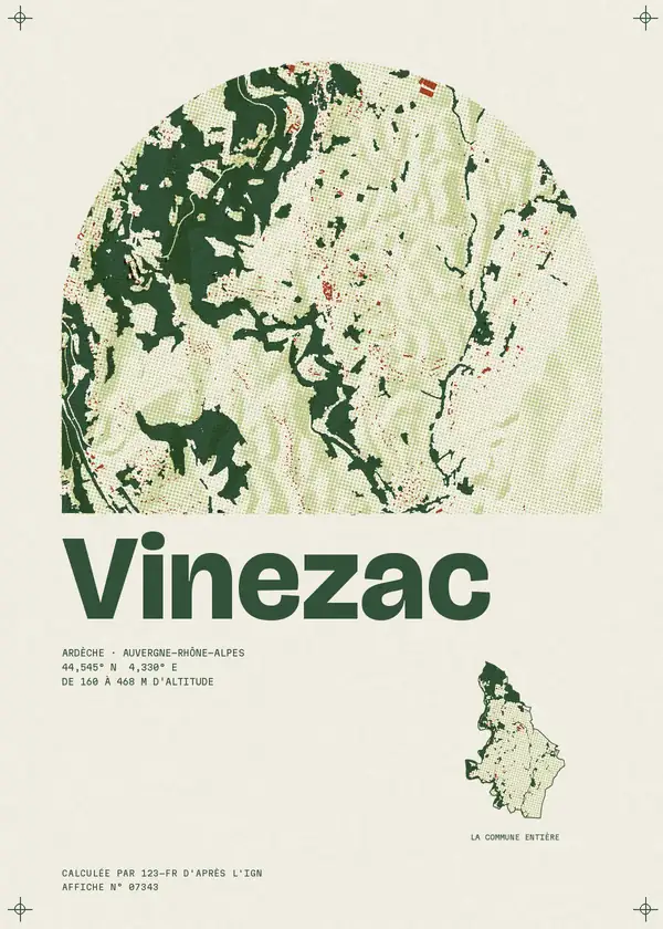 Affiche de Vinezac, calculée par 123-fr d'après l'IGN