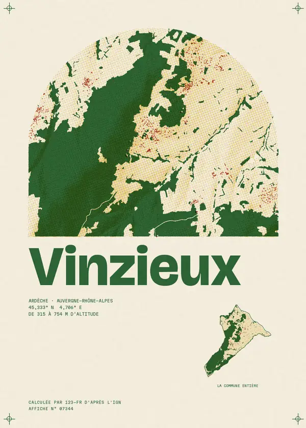 Affiche de Vinzieux, calculée par 123-fr d'après l'IGN