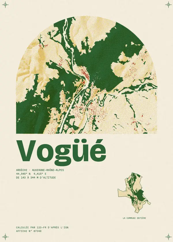 Affiche de Vogüé, calculée par 123-fr d'après l'IGN