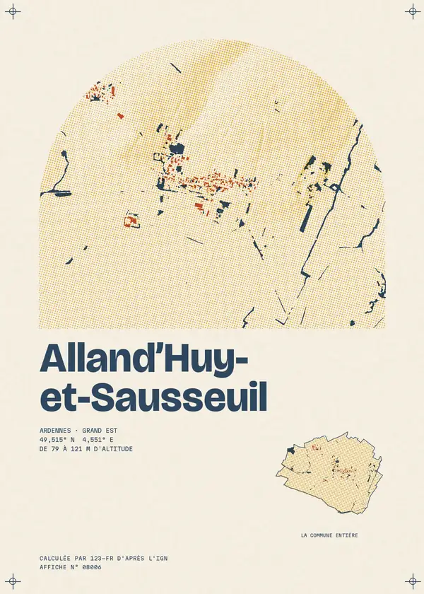 Affiche de Alland'Huy-et-Sausseuil, calculée par 123-fr d'après l'IGN