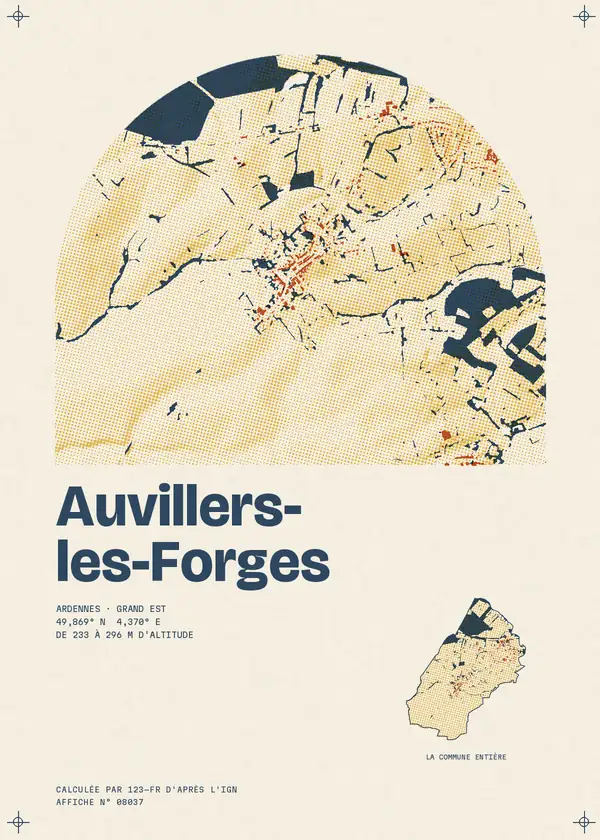 Affiche de Auvillers-les-Forges, calculée par 123-fr d'après l'IGN