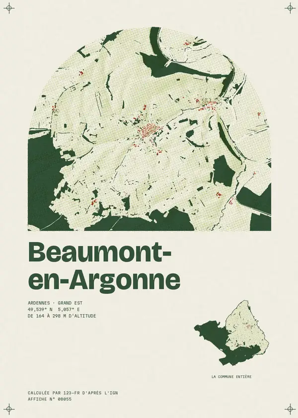 Affiche de Beaumont-en-Argonne, calculée par 123-fr d'après l'IGN
