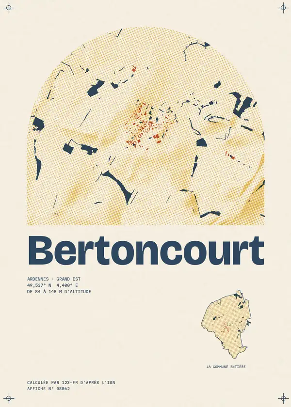 Affiche de Bertoncourt, calculée par 123-fr d'après l'IGN