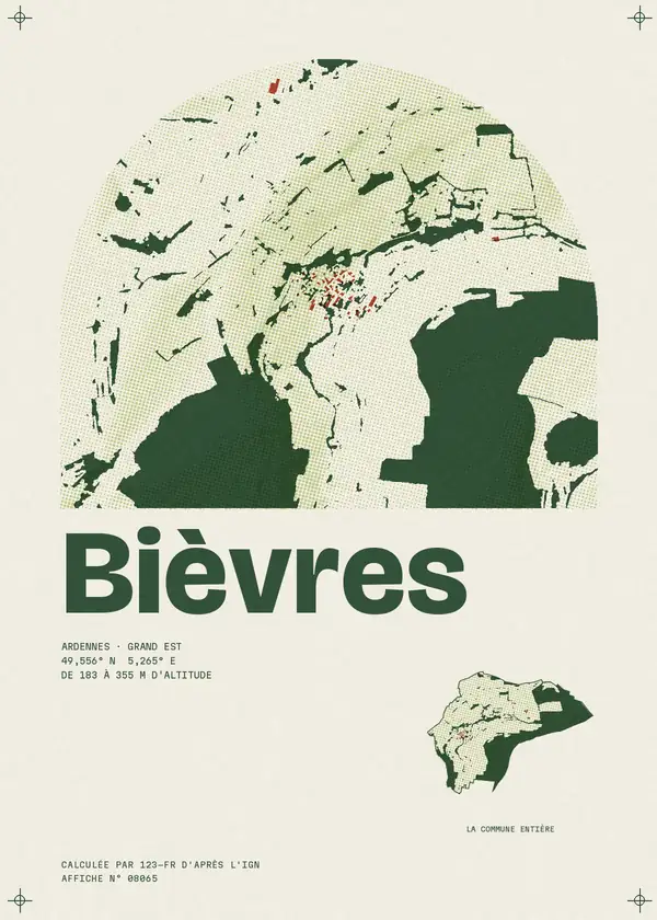 Affiche de Bièvres, calculée par 123-fr d'après l'IGN
