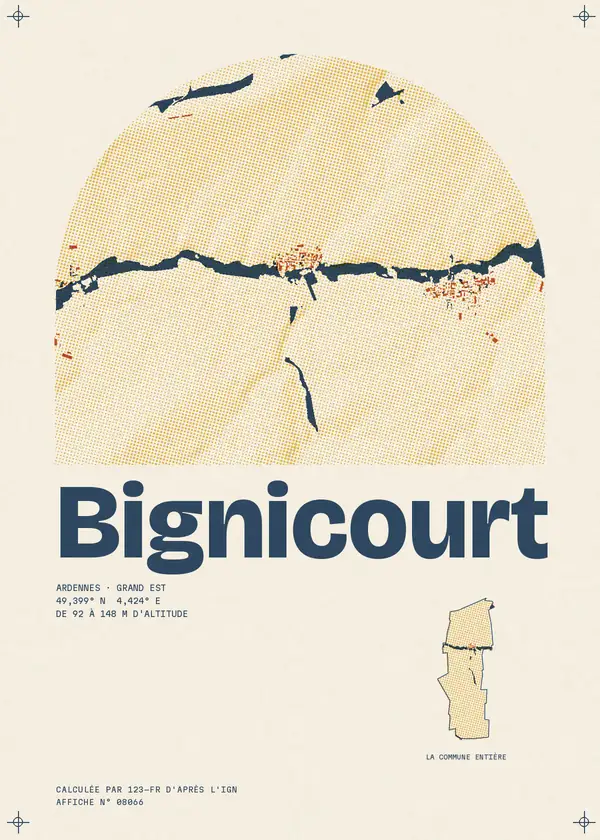 Affiche de Bignicourt, calculée par 123-fr d'après l'IGN