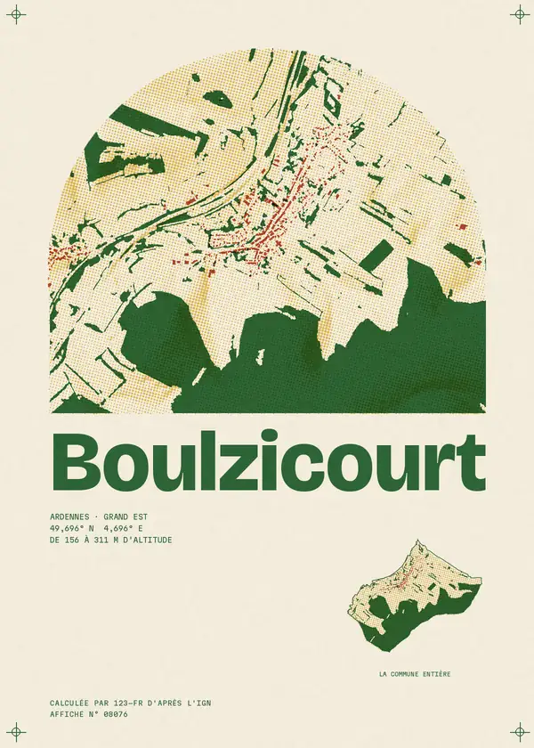 Affiche de Boulzicourt, calculée par 123-fr d'après l'IGN