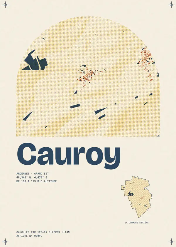 Affiche de Cauroy, calculée par 123-fr d'après l'IGN