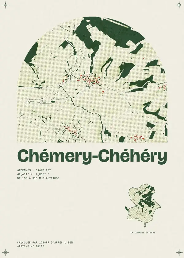 Affiche de Chémery-Chéhéry, calculée par 123-fr d'après l'IGN