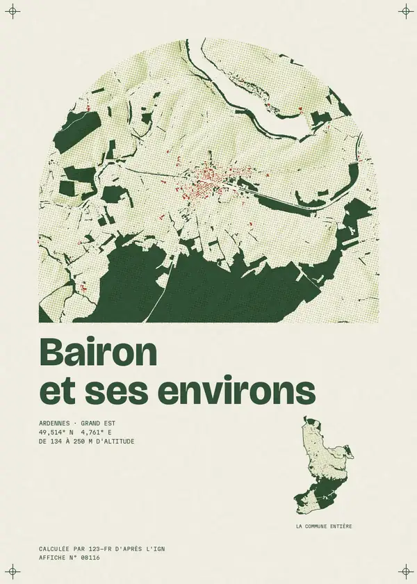 Affiche de Bairon et ses environs, calculée d'après l'IGN