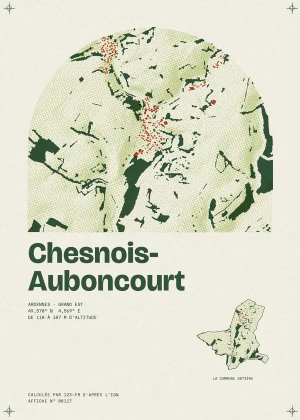 Affiche de Chesnois-Auboncourt, calculée par 123-fr d'après l'IGN