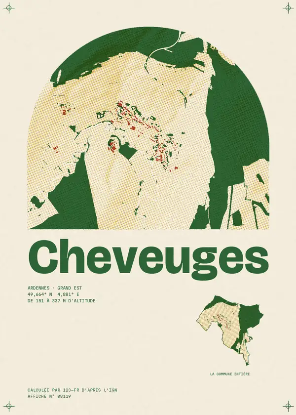 Affiche de Cheveuges, calculée par 123-fr d'après l'IGN
