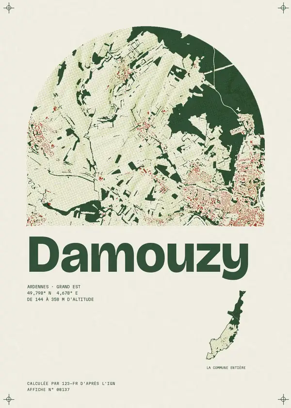 Affiche de Damouzy, calculée par 123-fr d'après l'IGN