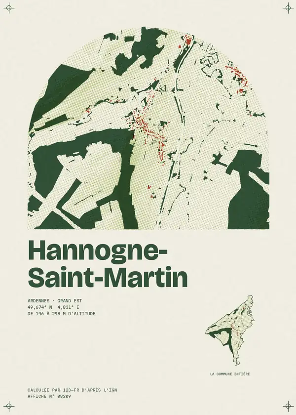 Affiche de Hannogne-Saint-Martin, calculée par 123-fr d'après l'IGN