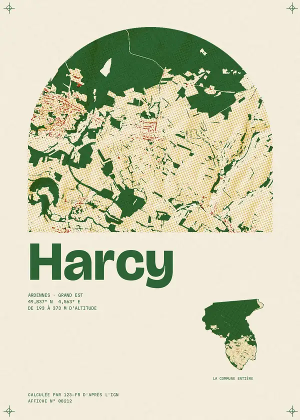 Affiche de Harcy, calculée par 123-fr d'après l'IGN