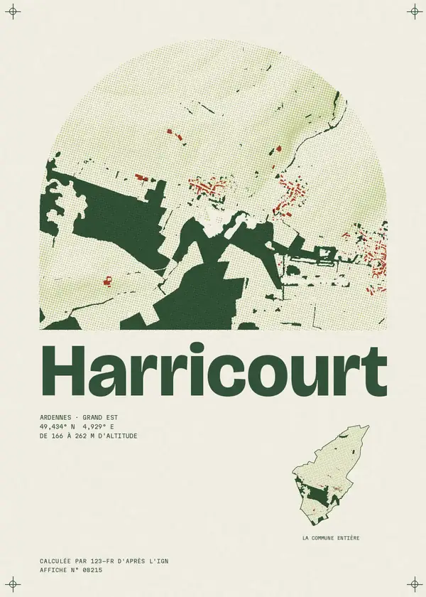 Affiche de Harricourt, calculée par 123-fr d'après l'IGN