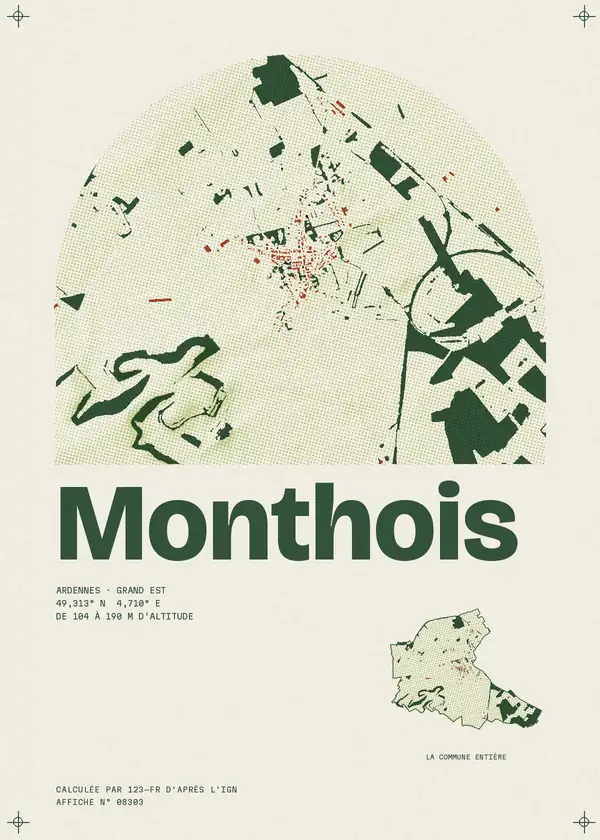 Affiche de Monthois, calculée par 123-fr d'après l'IGN