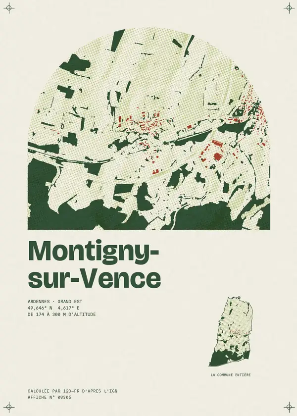 Affiche de Montigny-sur-Vence, calculée par 123-fr d'après l'IGN