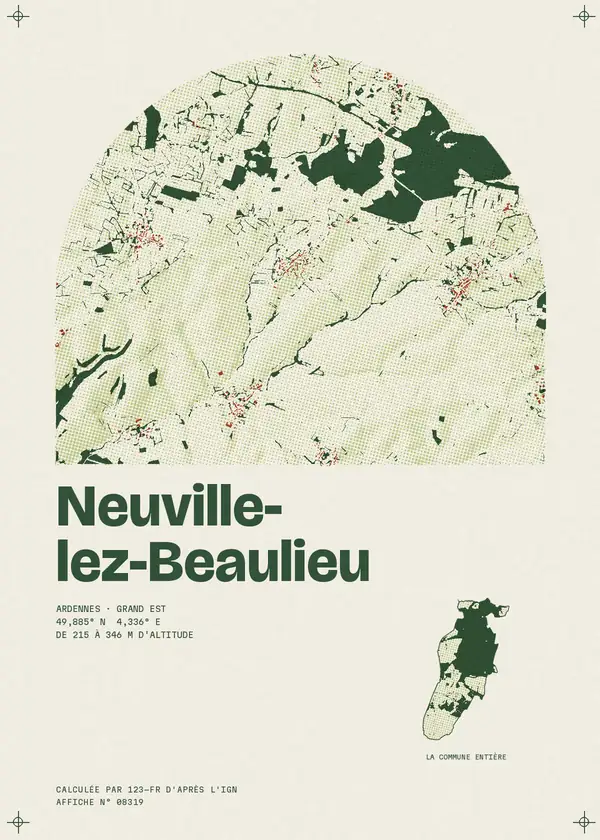 Affiche de Neuville-lez-Beaulieu, calculée par 123-fr d'après l'IGN