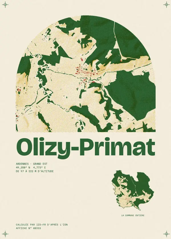 Affiche de Olizy-Primat, calculée par 123-fr d'après l'IGN