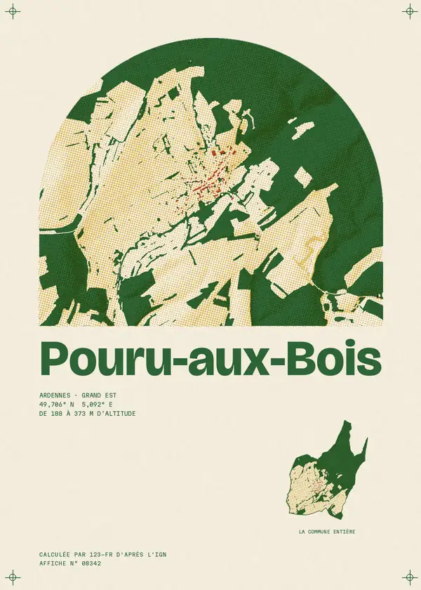 Affiche de Pouru-aux-Bois, calculée par 123-fr d'après l'IGN