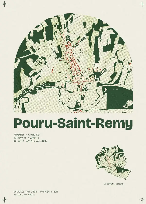 Affiche de Pouru-Saint-Remy, calculée par 123-fr d'après l'IGN