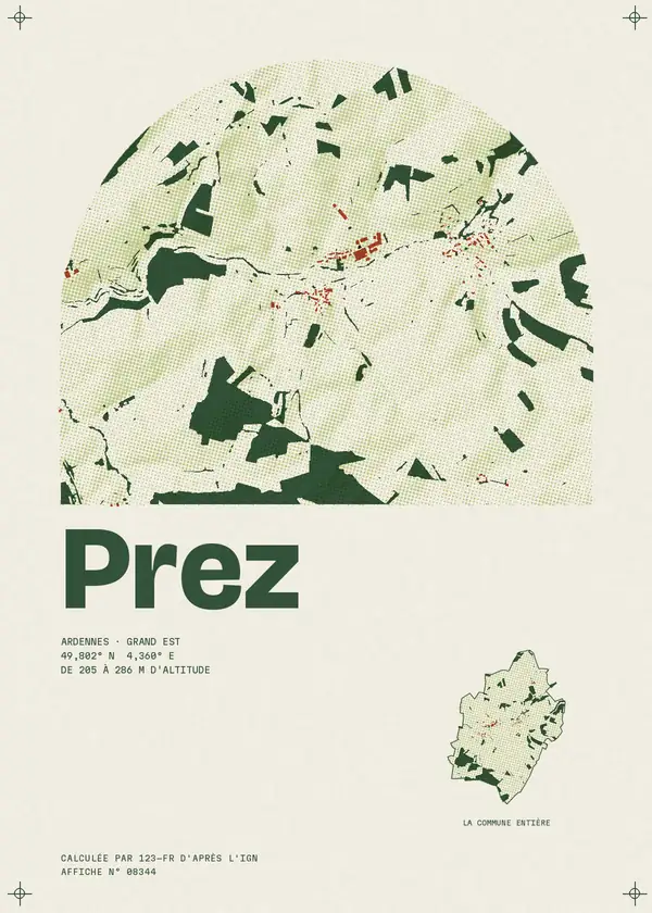 Affiche de Prez, calculée par 123-fr d'après l'IGN