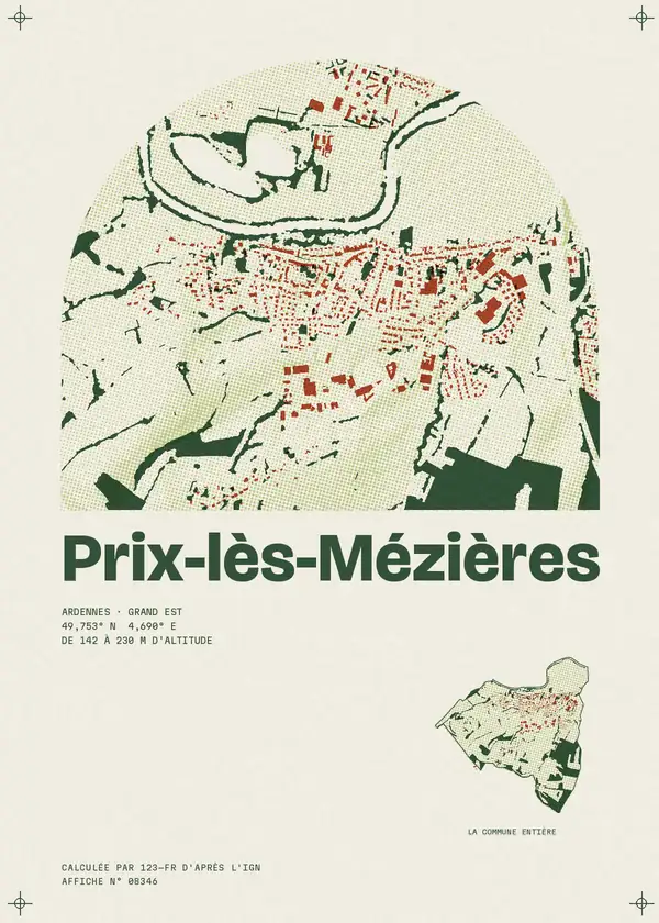 Affiche de Prix-lès-Mézières, calculée par 123-fr d'après l'IGN
