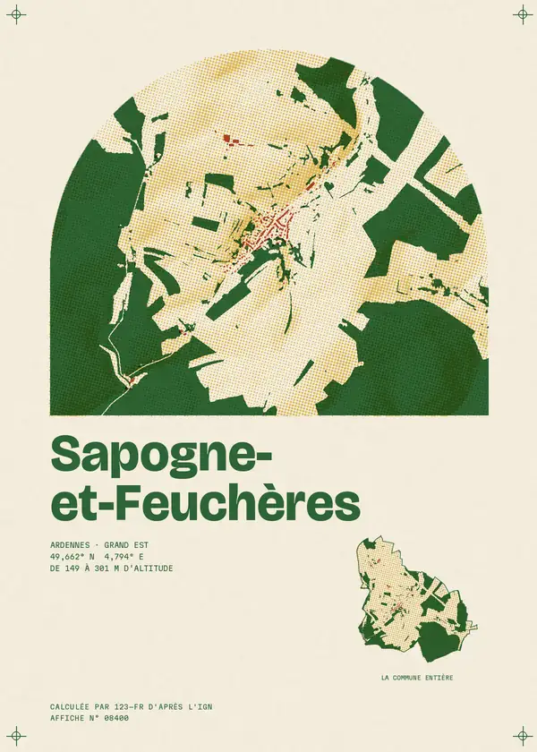 Affiche de Sapogne-et-Feuchères, calculée par 123-fr d'après l'IGN