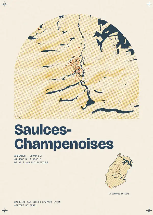 Affiche de Saulces-Champenoises, calculée par 123-fr d'après l'IGN