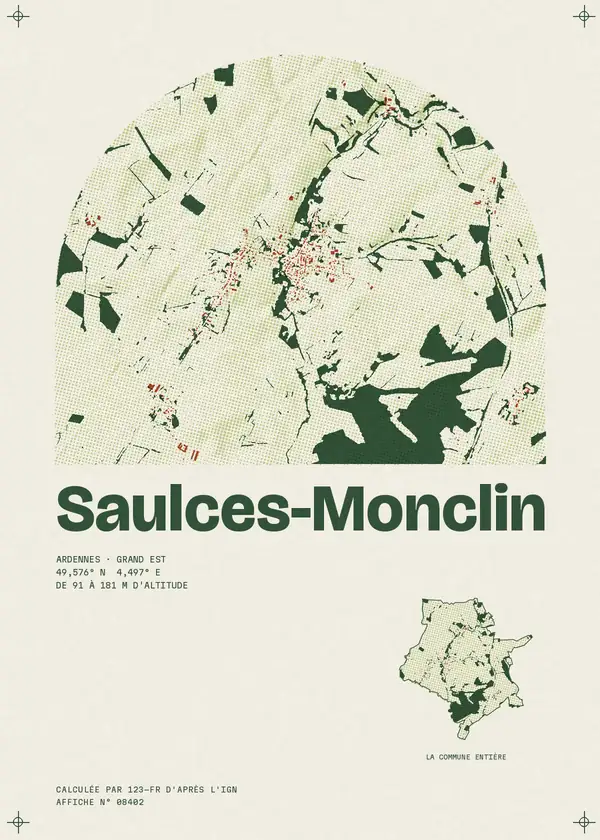 Affiche de Saulces-Monclin, calculée par 123-fr d'après l'IGN