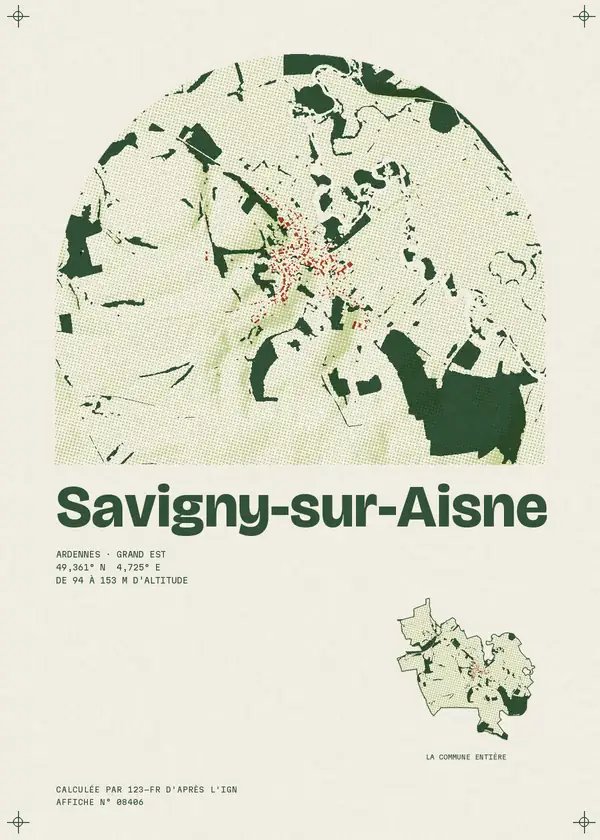 Affiche de Savigny-sur-Aisne, calculée par 123-fr d'après l'IGN