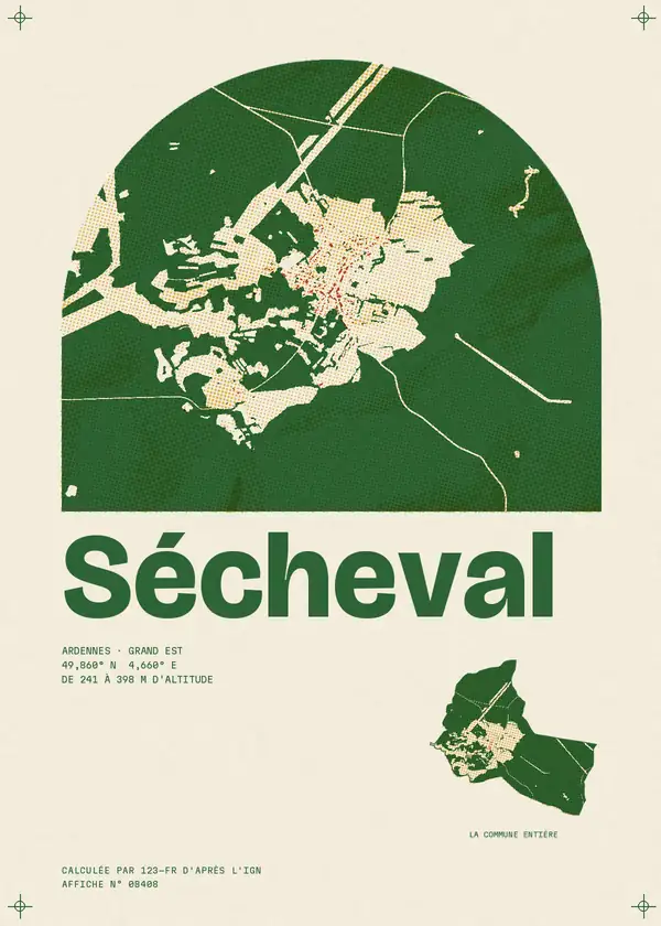 Affiche de Sécheval, calculée par 123-fr d'après l'IGN