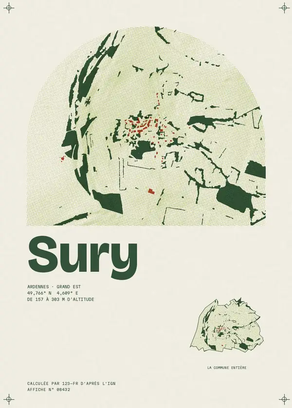 Affiche de Sury, calculée par 123-fr d'après l'IGN