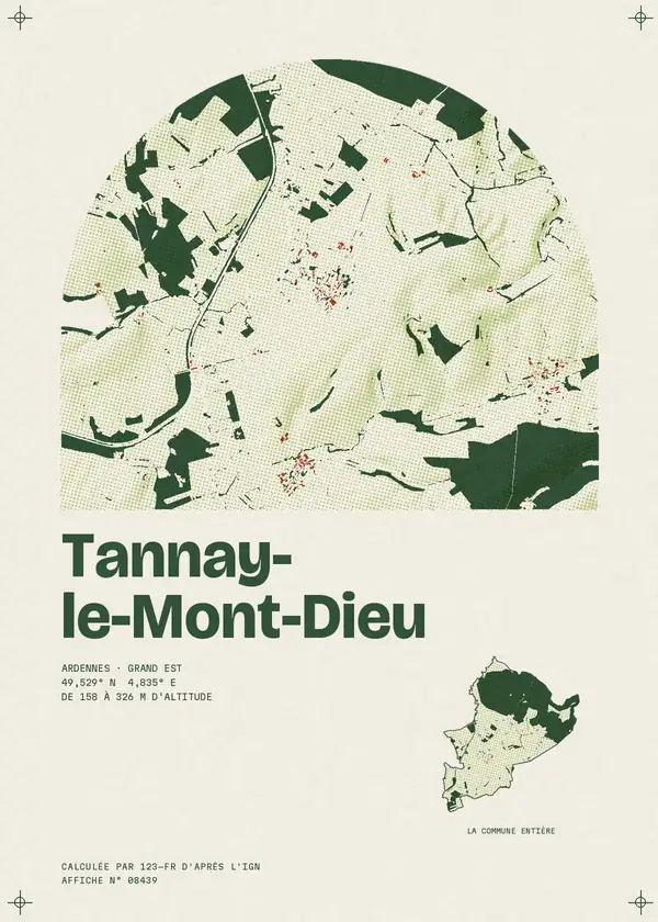 Affiche de Tannay-le-Mont-Dieu, calculée par 123-fr d'après l'IGN