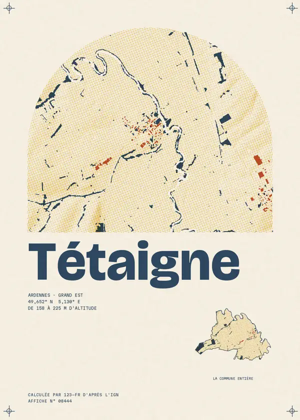 Affiche de Tétaigne, calculée par 123-fr d'après l'IGN